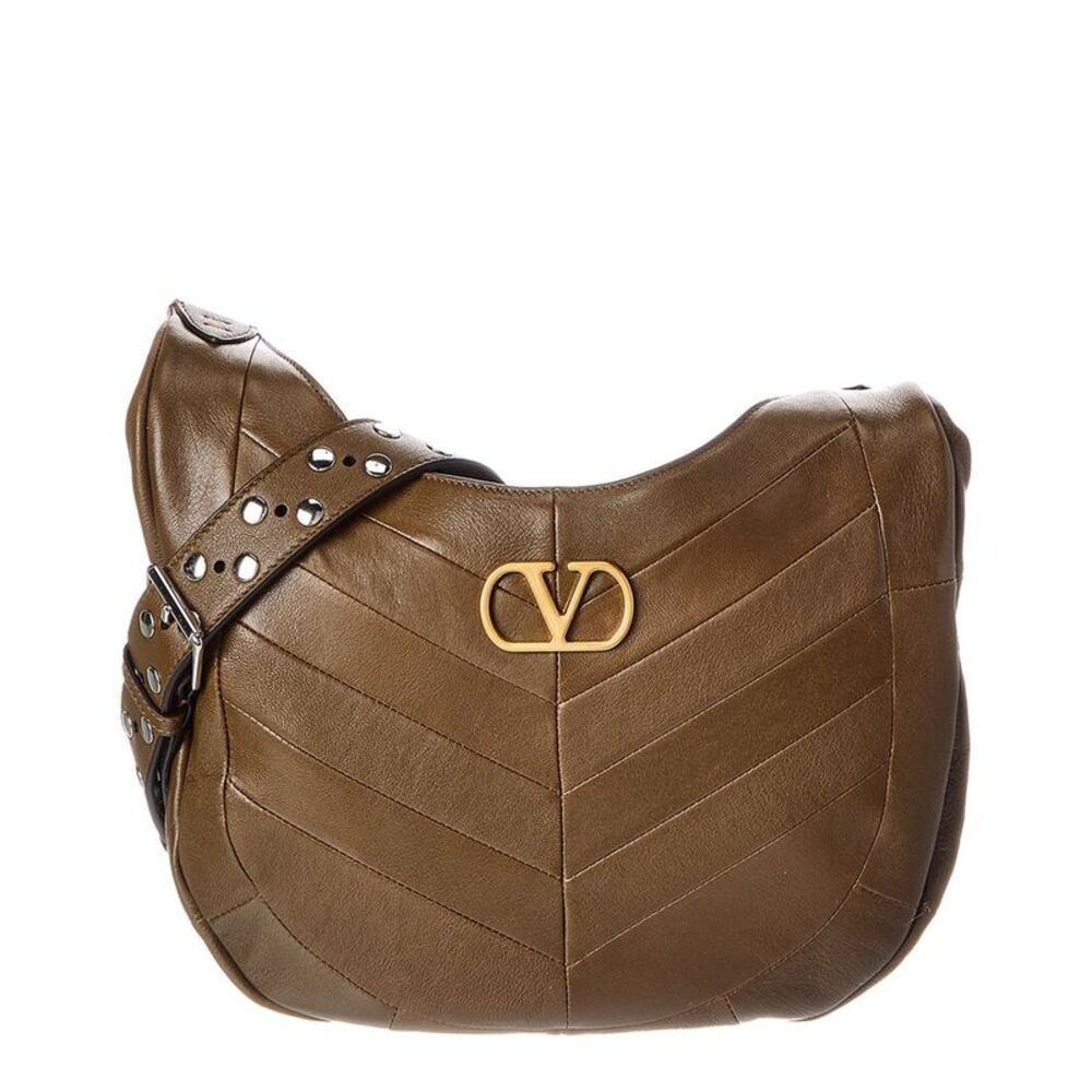 Valentino Vlogo Leather Hobo Bag, Brown